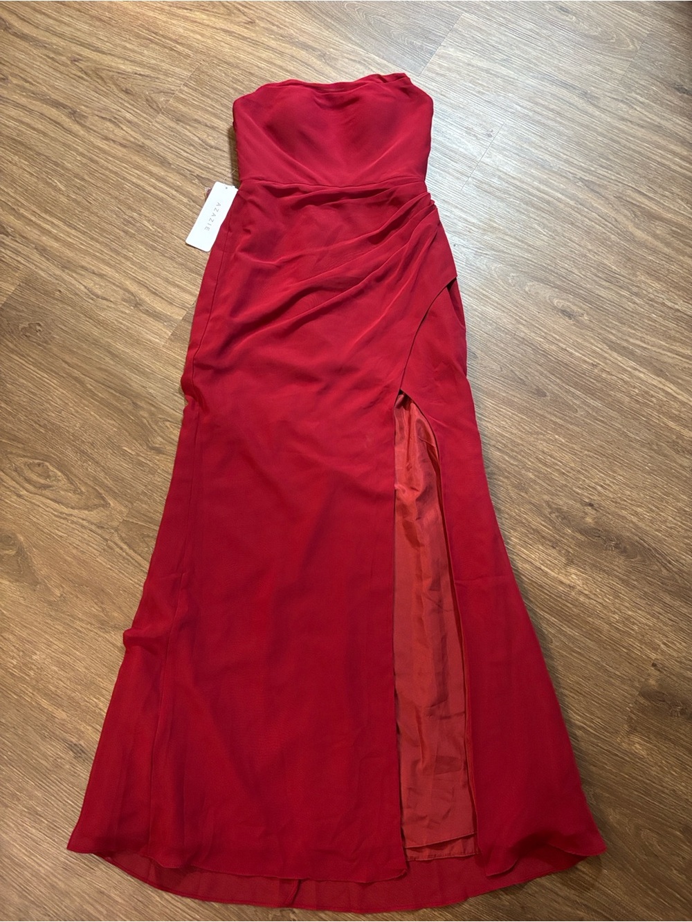 NWT Azazie Leonis burgundy Formal Gown Slit bridesmaid dress removable straps 4 - Picture 8 of 15